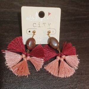 C.I.T.Y Pink and Wine Tassel Earrings